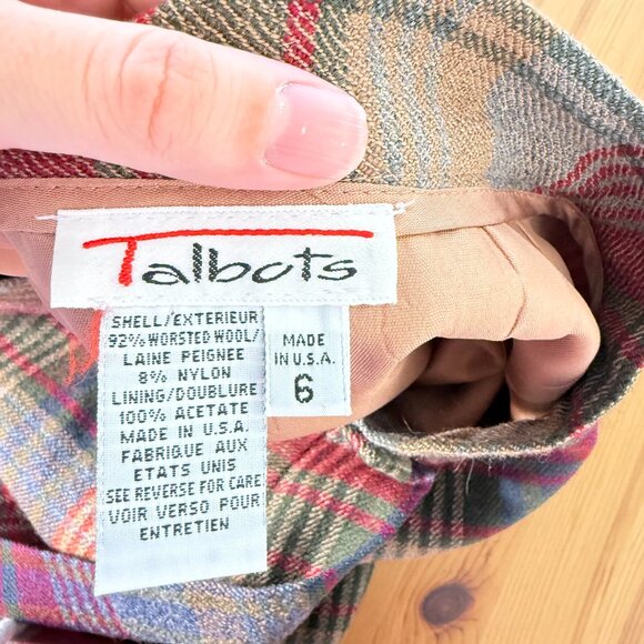 Vintage Talbots 100% Wool Plaid Midi Wrap Skirt Red Grey Librarian Modest 6 - Picture 3 of 10